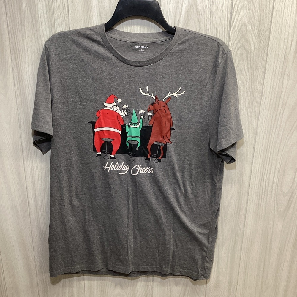OLD NAVY Women's (Size XL) Short Sleeve Crew Neck T-Shirt Holiday Cheers Santa